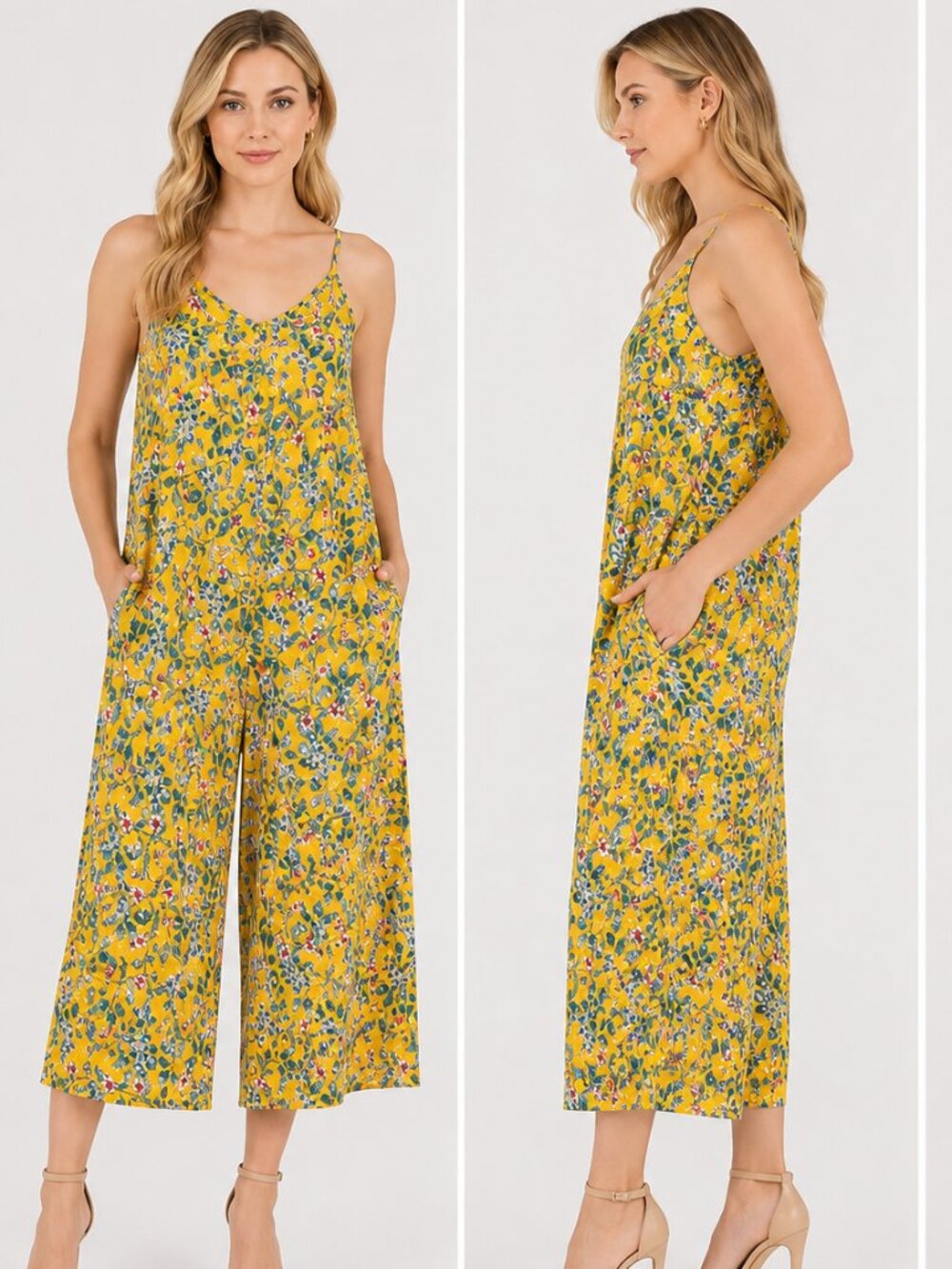 Buenos Ninos Floral Wide Leg Jumpsuit Yellow Size XXL